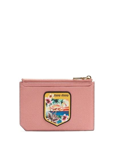 miu miu badge-appliqué leather cardholder